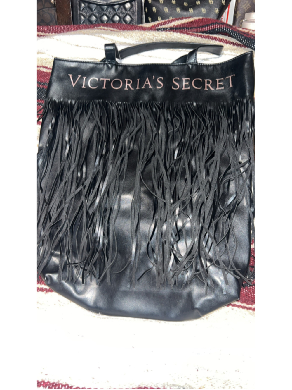 Women's Victoria's Secret Black Fringed Tote Bag One Size